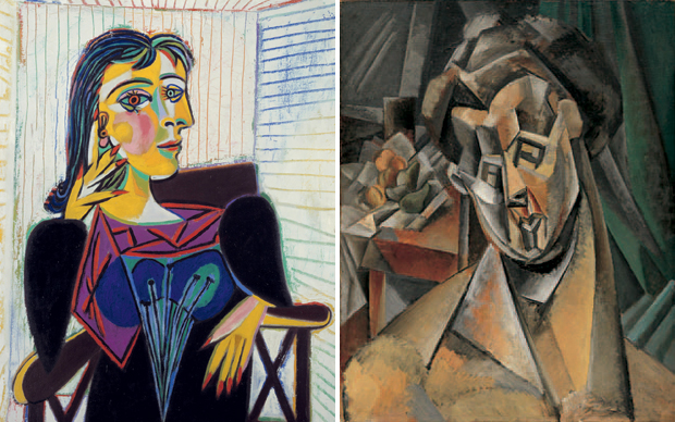 Pablo Picasso, 'Portrait of Dora Maar' (1937) (left) and 'Woman with Pears (Fernande)' (1909) (right)
