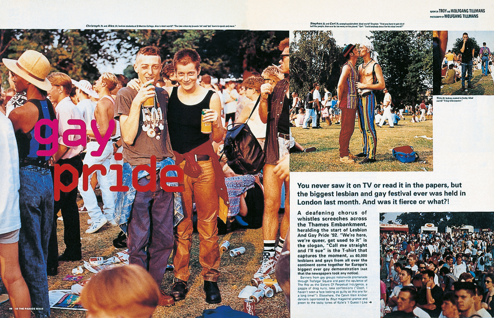 Gay Pride, 1992, magazine spread, i-D, september 1992, by Wolfgang Tillmans