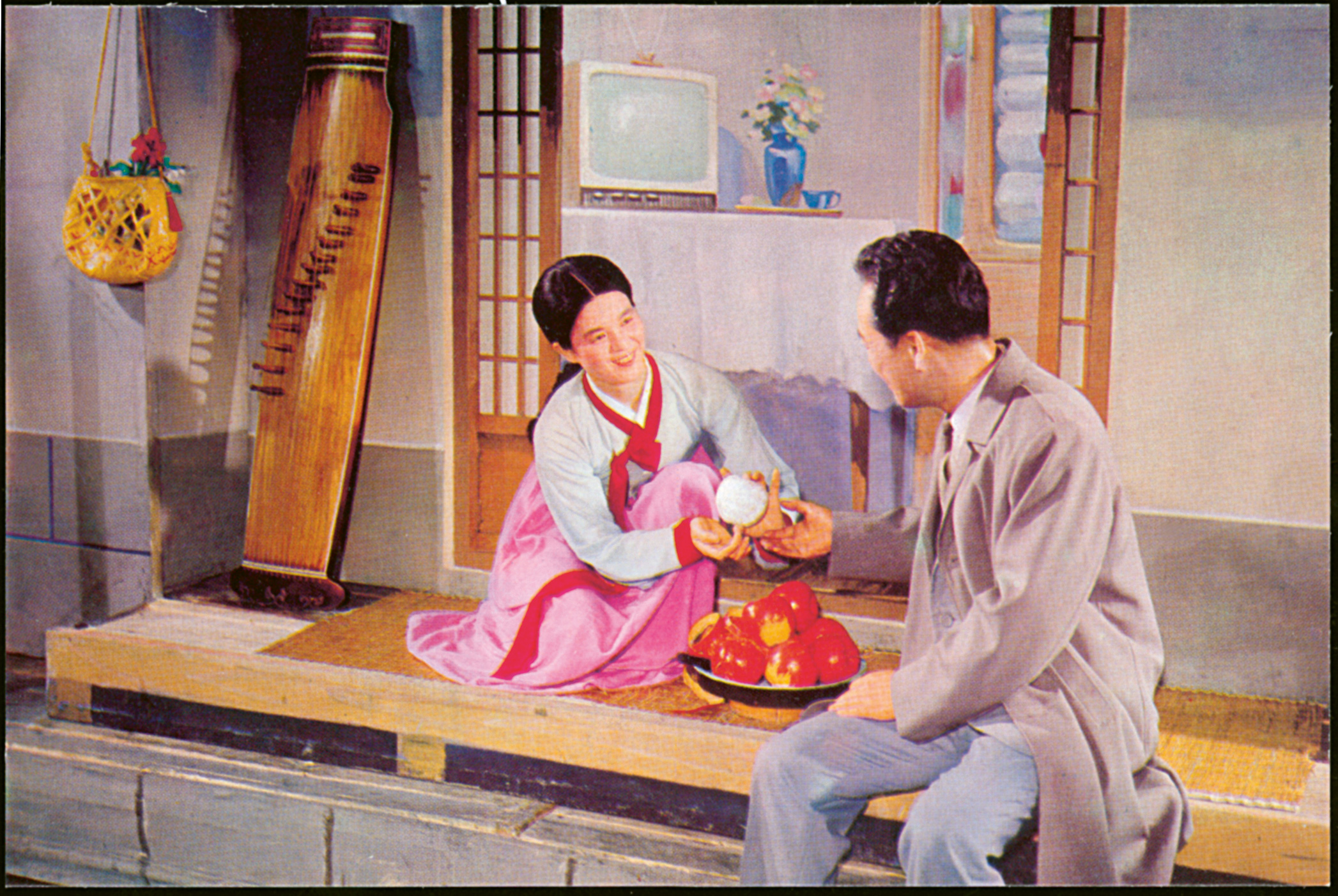 A 1973 postcard depicting scenes from the revolutionary opera Song of Mount Gumgang-san, as reproduced in Made in North Korea