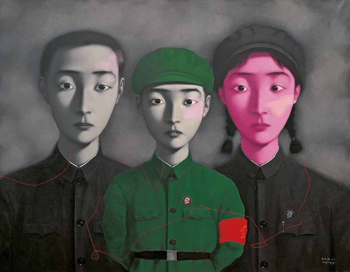 Bloodline – Big Family No. 3, (1995)  by Zhang Xiaogang. As reproduced in Zhang Xiaogang: Disquieting Memories.