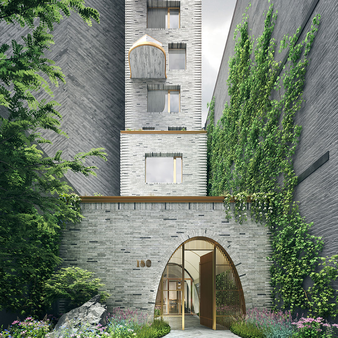 A rendering of 180 East 88th Street’s private, gated entry