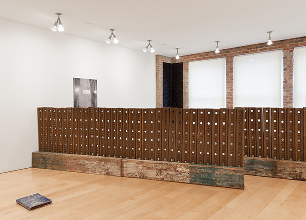 Installation view of Six Doors at the Other Room,  with Marianne Vitale’s Joint Fence (for Jasper) (2015)