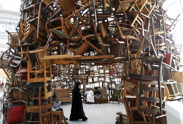 Chairs by Tadashi Kawamata at the Abu Dhabi Art Fair 