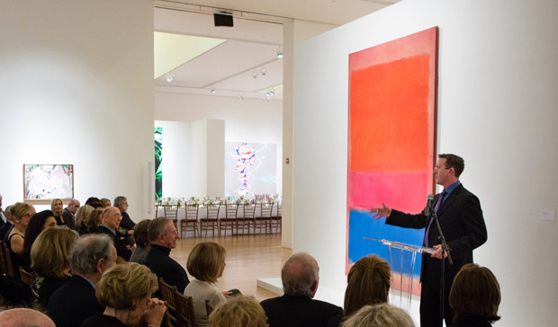 Dr David Anfam addressing guests at Sotheby's in London, 2012 