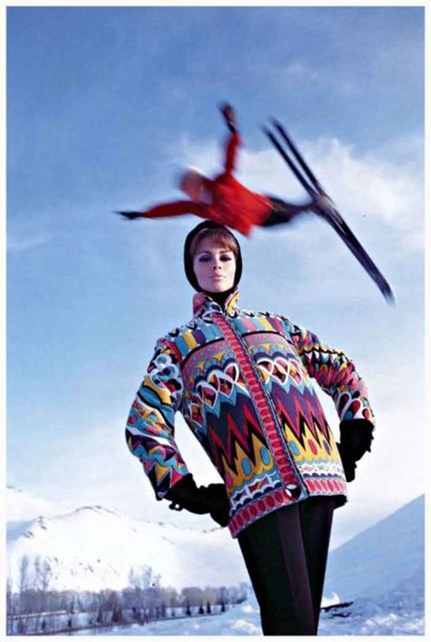 Astrid Heeren in Pucci Ski Jacket photographed by Peter Beard, American Vogue 1964 as featured in Phaidon's The Fashion Book