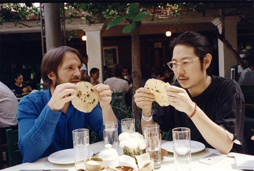 Redzepi and fellow chef Danny Bowien, enjoy breakfast tortillas. Photograph by Sean Donnola for the New York Times