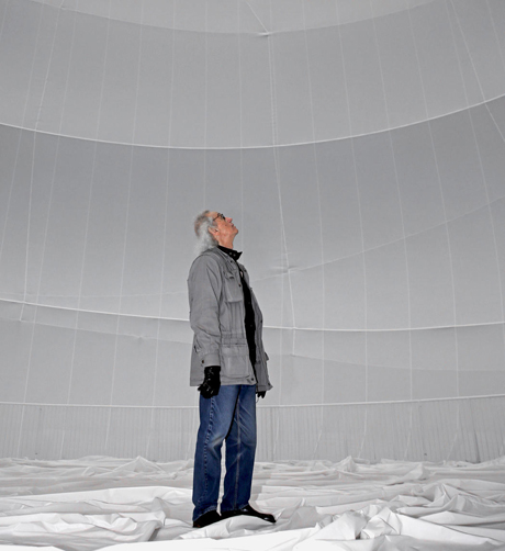 Christo inside Big Air Package. Image by Wolfgang Volz