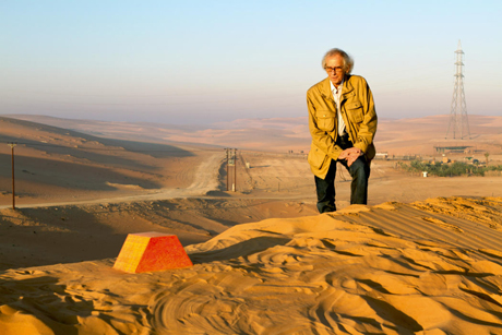 Christo's Spinal Tap moment? The artist beside his scale model of the sculpture, at the proposed site of The Mastaba, November 2011. Photo: Wolfgang Volz