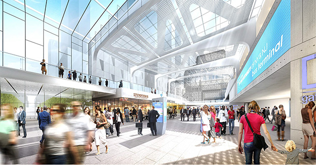 A rendering from Perkins Eastman's Port Authority Bus Terminal plan 
