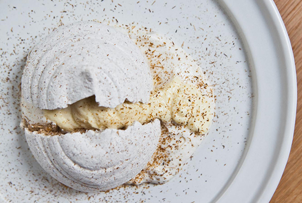 Cosme's cracked meringue filled with corn mousse received praise from Wells