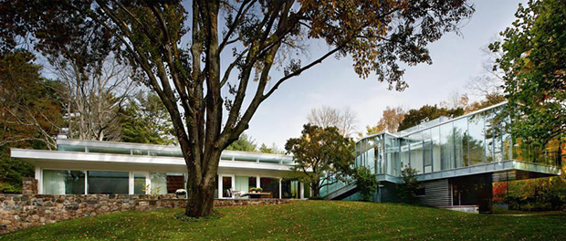 Breuer House New Canaan II, New Canaan, Connecticut, 1951 by Marcel Breuer. Photograph by Michael Biondo. Image courtesy of houlihanlawrence.com