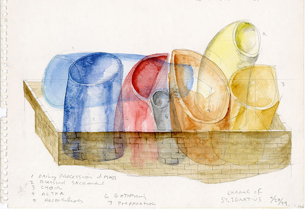 Water colour sketch for St. Ignatius Chapel in Seattle by Steven Holl from our Steven Holl monograph
