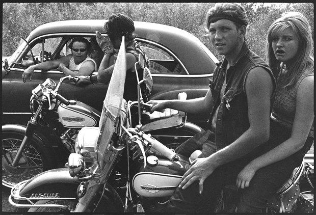 Danny Lyon, The Gary Rogues at the Dunes, Indiana. From the series Bikeriders (1963)