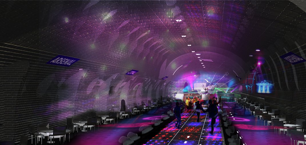 A Paris Metro stop reimagined as a disco, by architects Manal Rachdi and Nicolas Laisné