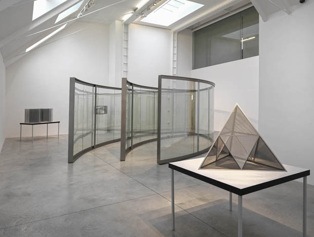 Dan Graham pavilion and model from his 2012 show at the Lisson Gallery, London