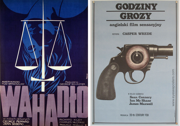 Polish renderings of Hollywood films Pendulum (1969, left) and Ransom (1974, right), on display soon at Iluzjon