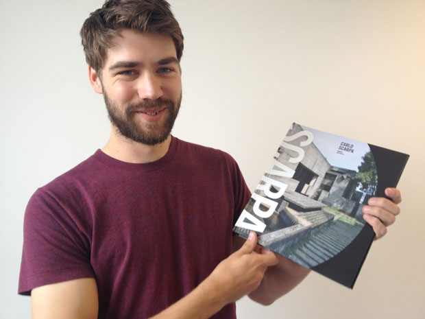 Phaidon editor Tom Wright with a working copy of Carlo Scarpa