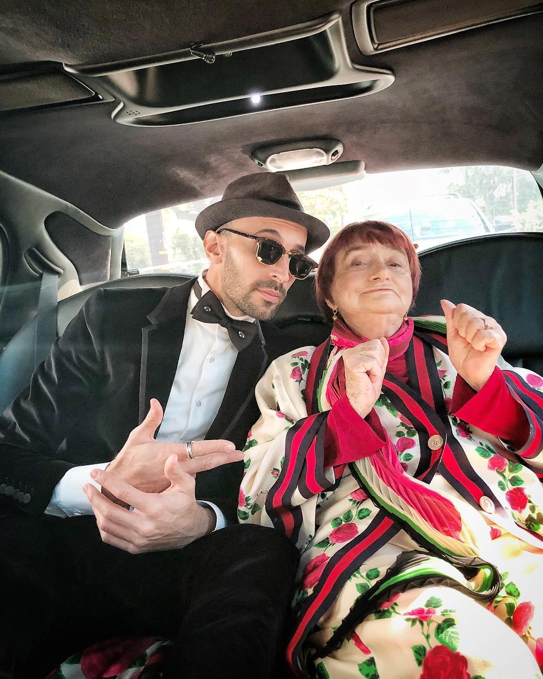 JR and Agnès Varda Varda en-route to the Oscars