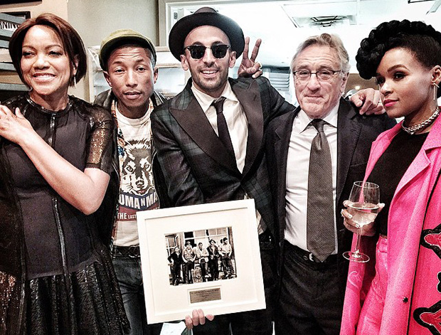 From left: Grace Hightower De Niro, Pharrell Williams, JR, Robert De Niro, Janelle Monáe at The Gordon Parks Foundation Awards, New York City, 2 June 2015. Image courtesy of JR's Instagram account