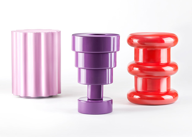 The Colonna stool, Calice vase and the Pilastro stool, from Kartell's newly produced Ettore Sottsass plans
