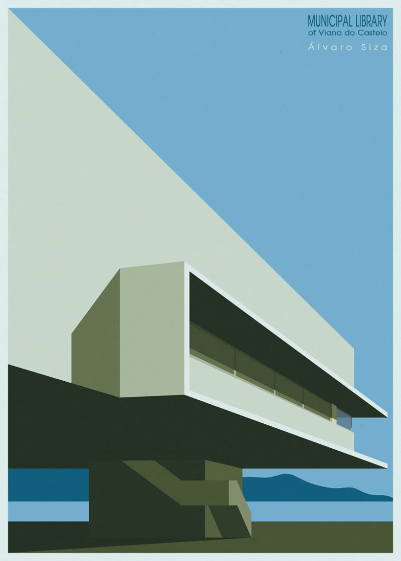 Álvaro Siza’s Municipal Library of Viana do Castelo, Portugal as illustrated by André Chiote