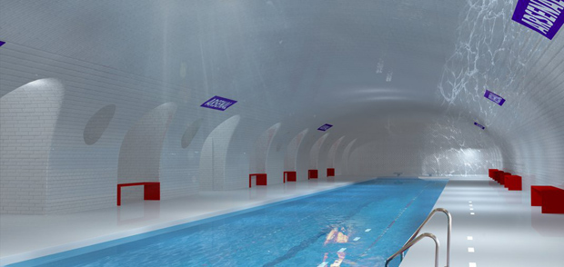 A Paris Metro stop reimagined as a swimming pool, by architects Manal Rachdi and Nicolas Laisné