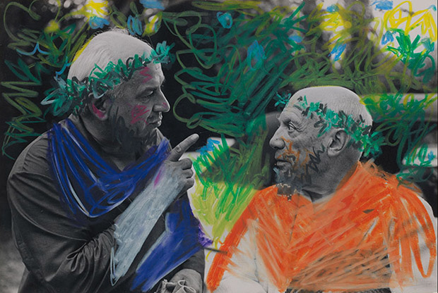 Picasso and the architect Jacques Couelle, 1960. Photograph illustrated by Picasso. Part of Sotheby's Picasso in Private: Works from the Collection of Marina Picasso