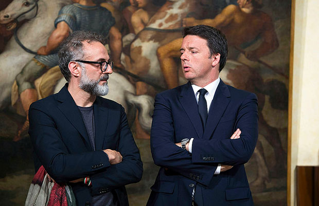 Matteo Renzi receives the chef Massimo Bottura at Palazzo Chigi. Image courtesy of Palazzo Chigi