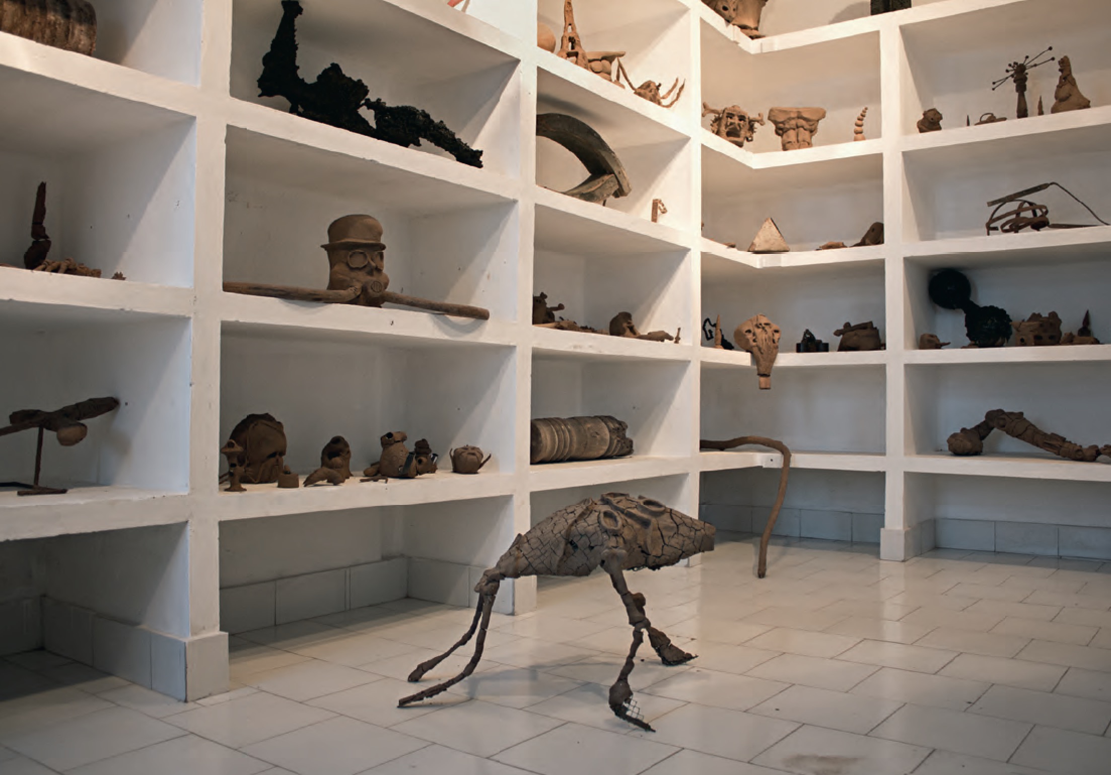HARBINGER, 2014 Found object armatures and unfired clay Variable dimensions Installation views, ‘Whorled Explorations’ exhibition, Kochi- Muziris Biennale, Kochi, India Sahej - Sahej Rahal, Courtesy the artist and Chatterjee & Lal