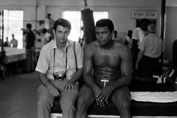 Danny Lyon and Muhammad Ali before Ali's second fight with Jerry Quarry 1972