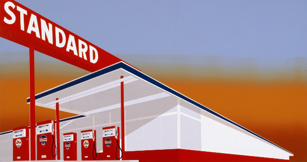 Standard Station (1966) by Ed Ruscha. Image courtesy of the de Young museum.