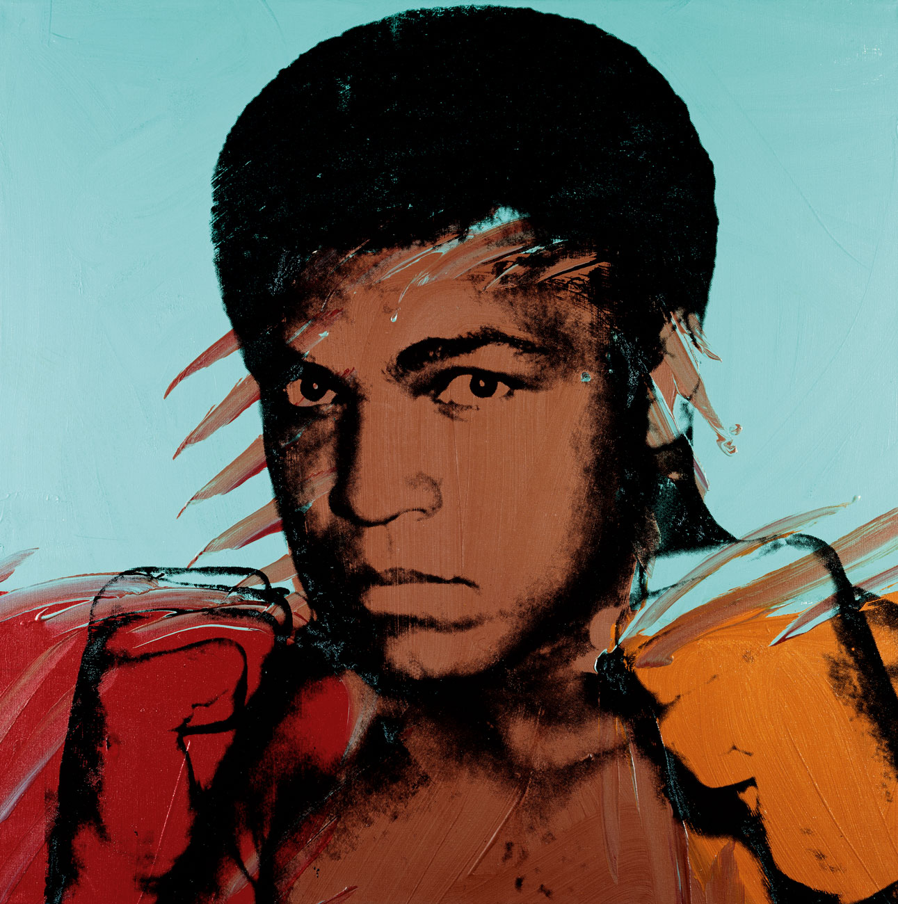 Andy Warhol, Muhammad Ali, fall 1977, acrylic and silkscreen ink on canvas, 40 x 40 inches, 101.6 x 101.6 cm. Collection of Lorenzo and Teresa Fertitta
© The Andy Warhol Foundation for the Visual Arts, Inc., NY