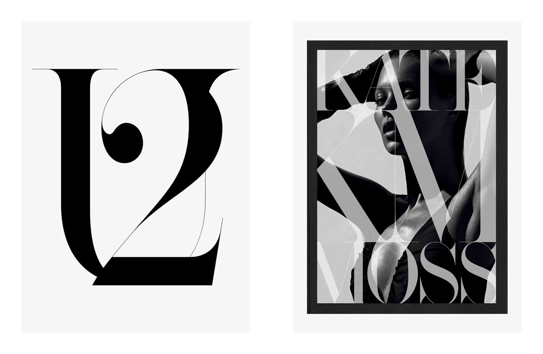Interview, typography, 2011 (left), Kate: The Kate Moss Book, book design, 2012 (right). From our new book, Fabien Baron: Works 1983-2019 