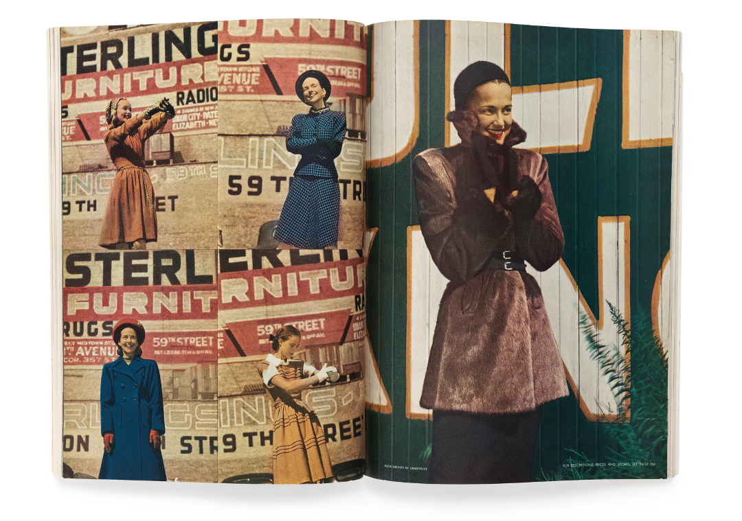 A spread from Junior Bazaar, November 1945, by Hermann Landsoff. Collection Vince Aletti. As reproduced in Issues: A History of Photography in Fashion Magazines by Vince Aletti