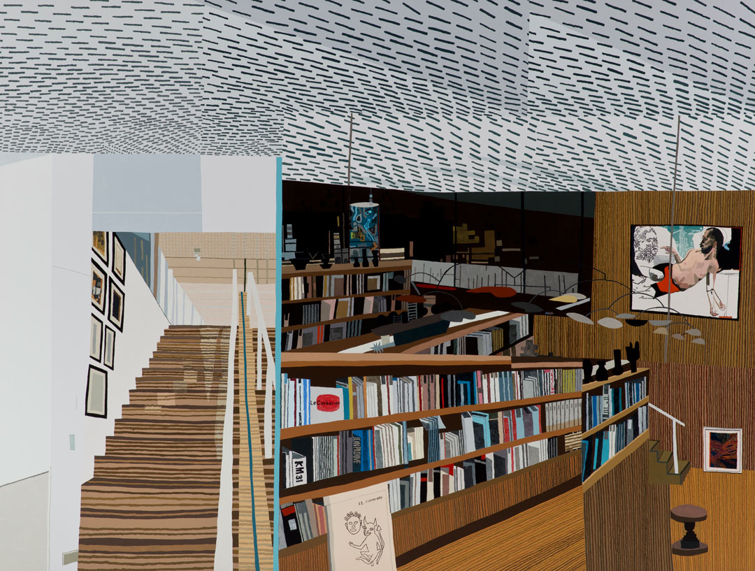 Ovitz’s Library (2013) by Jonas Wood. This picture features an Alexander Calder mobile, and a reproduction Self-Portrait with Michel Wurthle (1992) by Martin Kippenberger