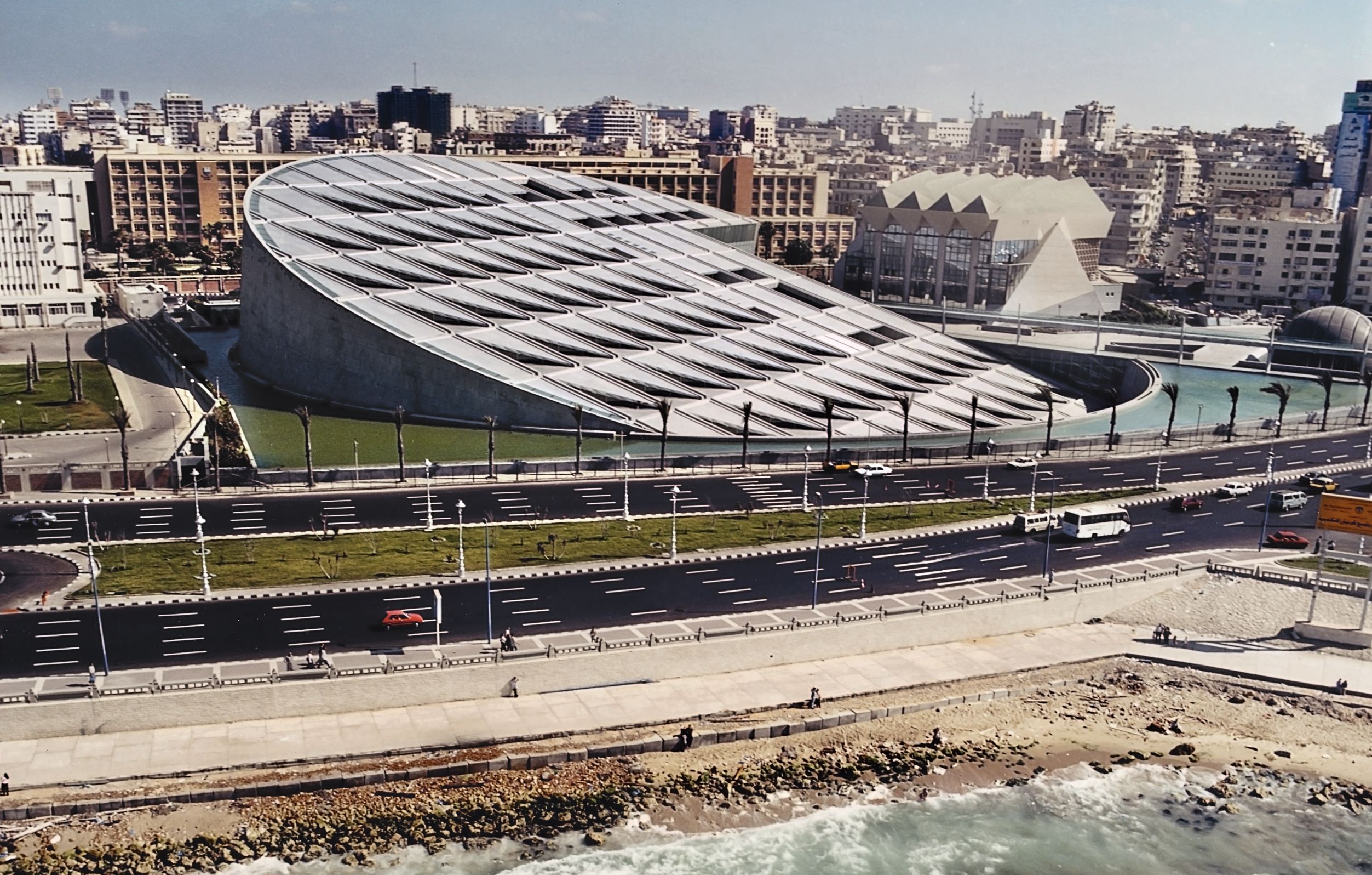 Bibliotheca Alexandrina, 2001, Alexandria, Egypt, by Snøhetta.. Picture credit: © James Williss, from Snøhetta: Collective Intuition. 