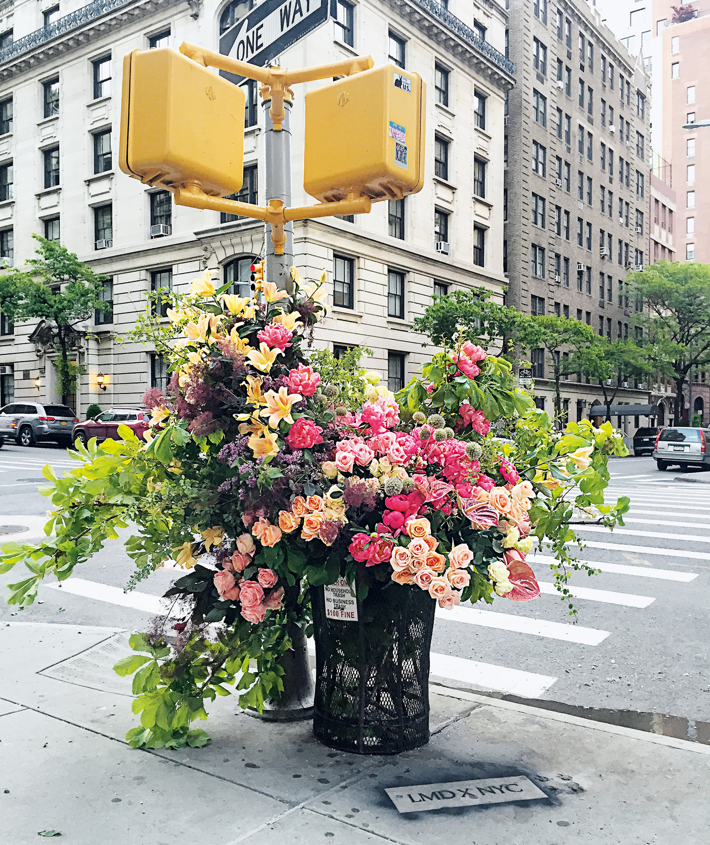 Trash Can Flower Flash Upper East Side Manhattan, NYC - Lewis Miller as featured in Blooms Contemporary Floral Design