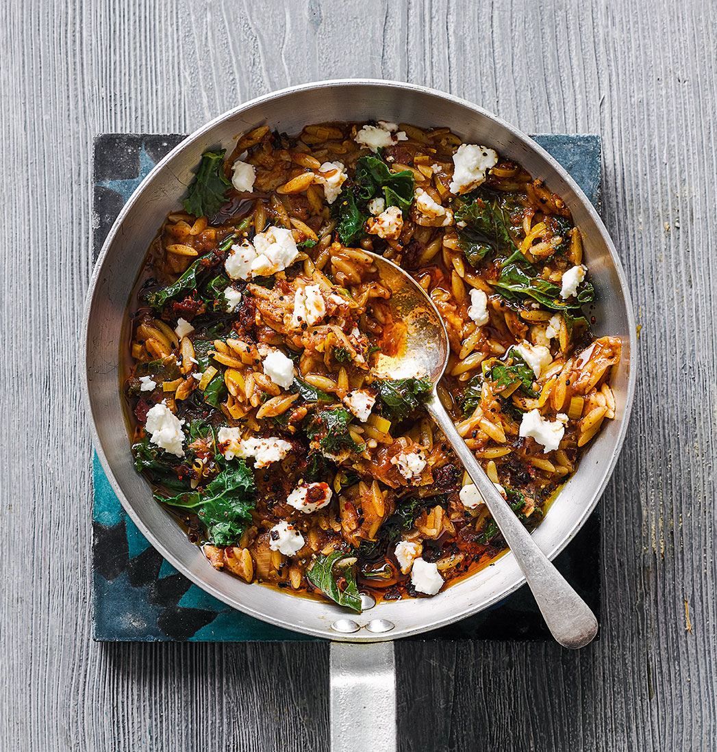 Quick orzo with kale and sumac from The Mezze Cookbook