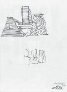 A sketch by architect Frank Gehry, given to Philip for his seventy-fifth birthday.