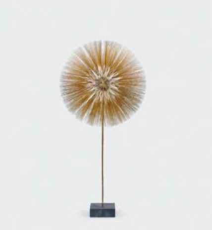 26 Untitled (dandelion), 1964. Gilt stainless steel, brass, and slate. 86 x 41 in. (218.4 x 104.1 cm). Images courtesy and copyright © 2019 Estate of Harry Bertoia / Artists Rights Society (ARS), New York/ Images courtesy of Wright.