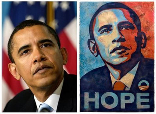 AP's source photograph and Obama Hope by Shepard Fairey