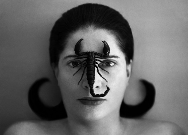 Marina Abramovic, portrait with Scorpion, (open eyes) 2005
