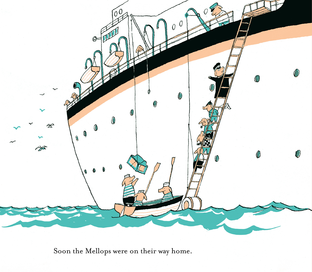 An illustration from The Mellops Go Diving for Treasure by Tomi Ungerer