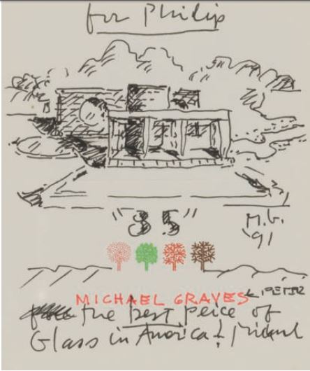A sketch by Michael Graves given to Philip for his eighty-fifth birthday, New York, 8 July 1991