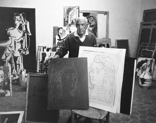 Picasso in his studio in 1957