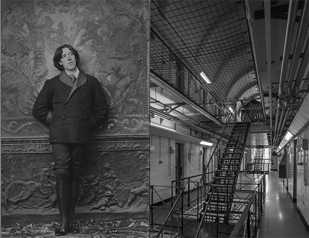 Left: Oscar Wilde, image courtesy of the National Portrait Gallery; right: Reading Prison, photograph by Morley von Sternberg, image courtesy of Inside.