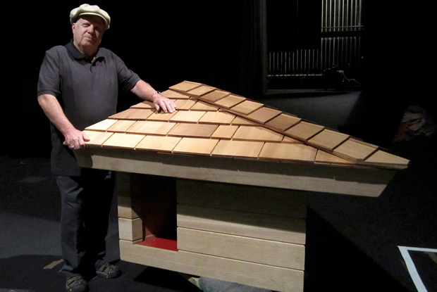 Jim Berger and the FLW-designed doghouse - photo by Alisse Gratehouse AP
